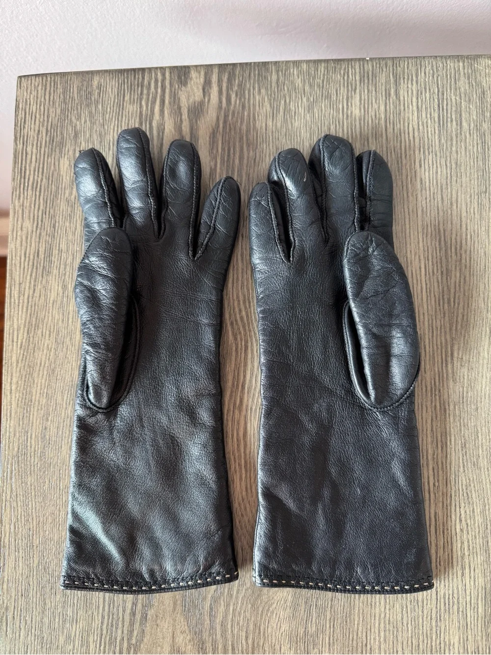 Coach Womens Black Leather Cashmere Dart Coach Coin Design Lined Gloves Size 6.5